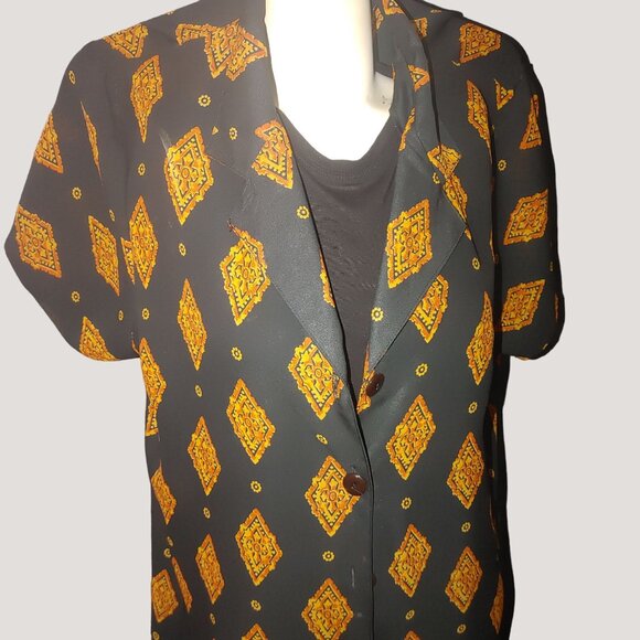 Vintage Long Duster Sheer 2X A Wild Thyme Button Down Jacket Geometric Patterns - Picture 3 of 10